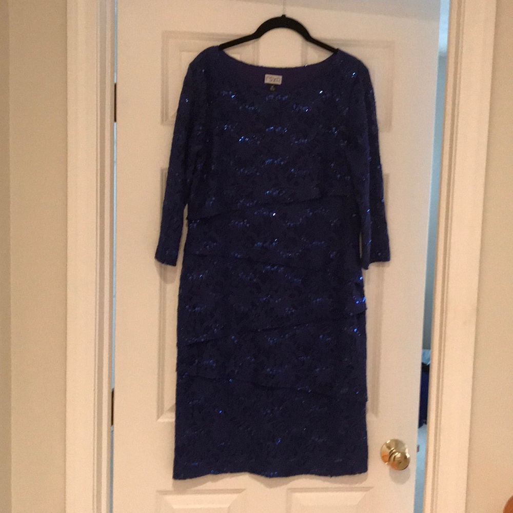 Dark royal blue, sequined, party dress, size 12